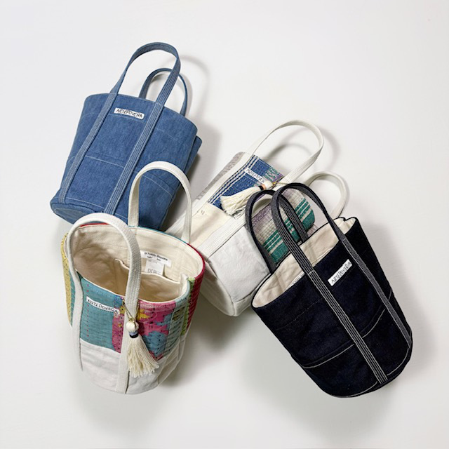 ARTE POVERA インドキルトラリー&フランスシーツMIX NEW ラウンド BAG (M)