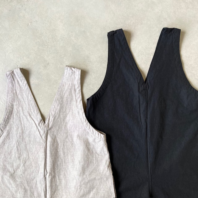 PRIT 綿麻ストレッチVネックオールインワン