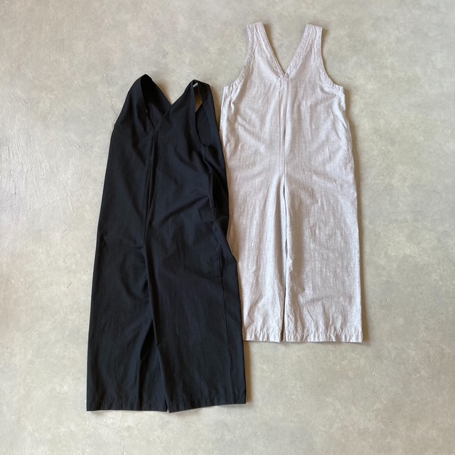PRIT 綿麻ストレッチVネックオールインワン