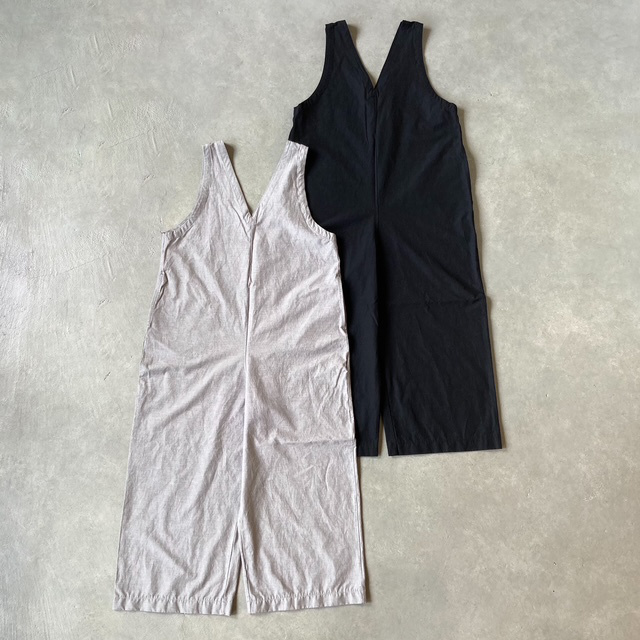 PRIT 綿麻ストレッチVネックオールインワン