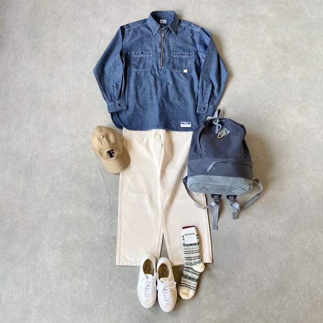 UNION HERCULES MADE インディゴダンガリーハーフZIPシャツ