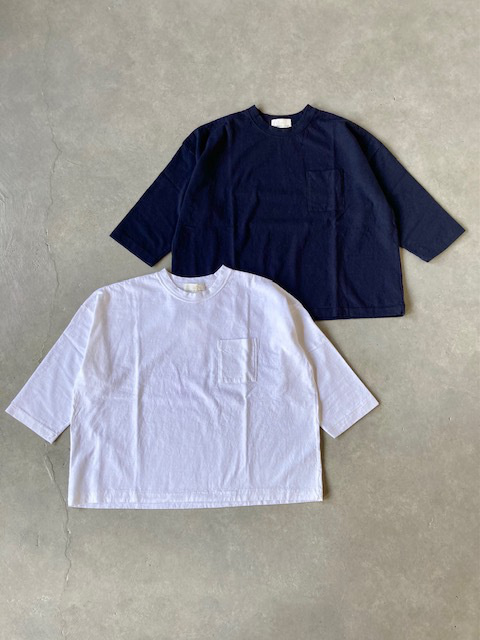 A PIECE OF LIBRARY ラフィーコットン7分袖 グランドポケットTee