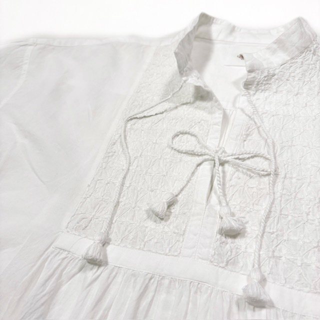 maison de soil 60s ORGANIC CAMBRIC WITH EMB BANDED COLLAR EMB TUNIC